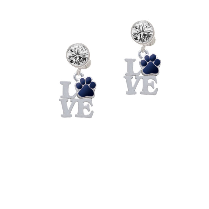 Love with Navy Blue Paw Crystal Clip On Earrings Image 2