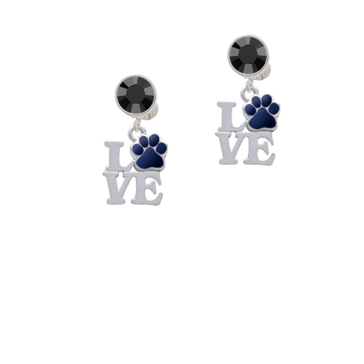 Love with Navy Blue Paw Crystal Clip On Earrings Image 3