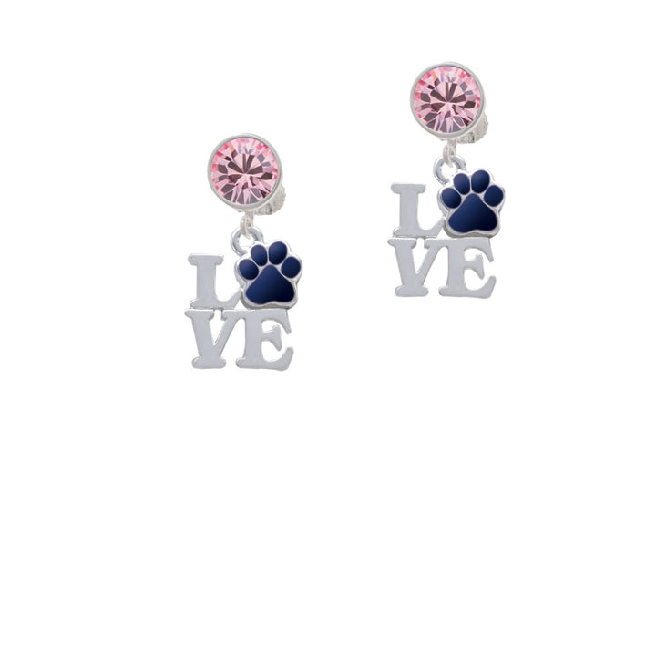 Love with Navy Blue Paw Crystal Clip On Earrings Image 4