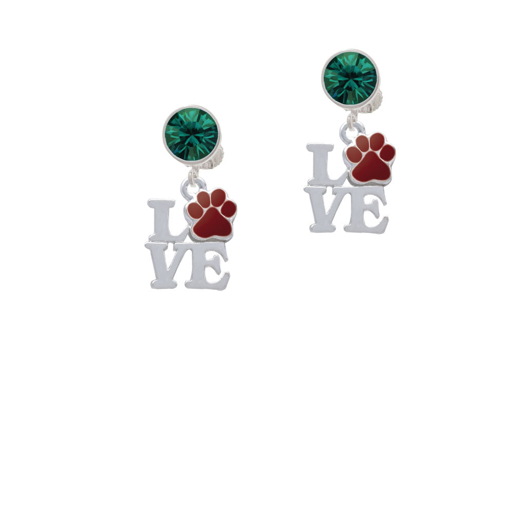 Love with Maroon Paw Crystal Clip On Earrings Image 6