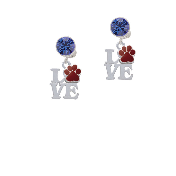 Love with Maroon Paw Crystal Clip On Earrings Image 7