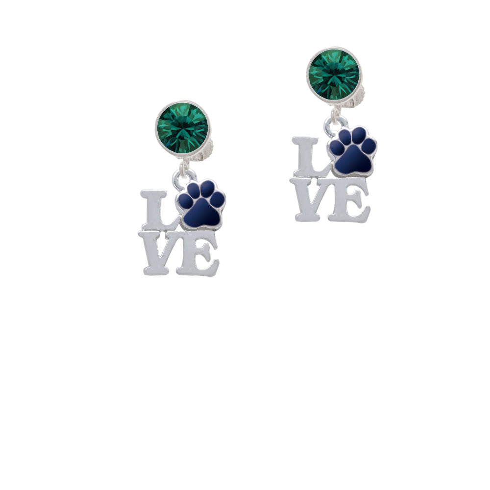 Love with Navy Blue Paw Crystal Clip On Earrings Image 6