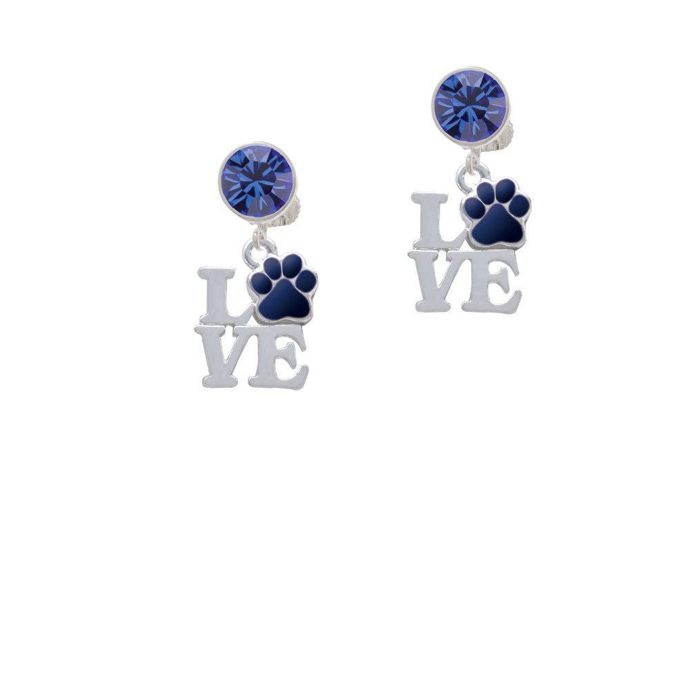 Love with Navy Blue Paw Crystal Clip On Earrings Image 7