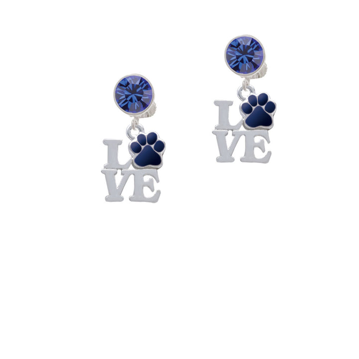 Love with Navy Blue Paw Crystal Clip On Earrings Image 7