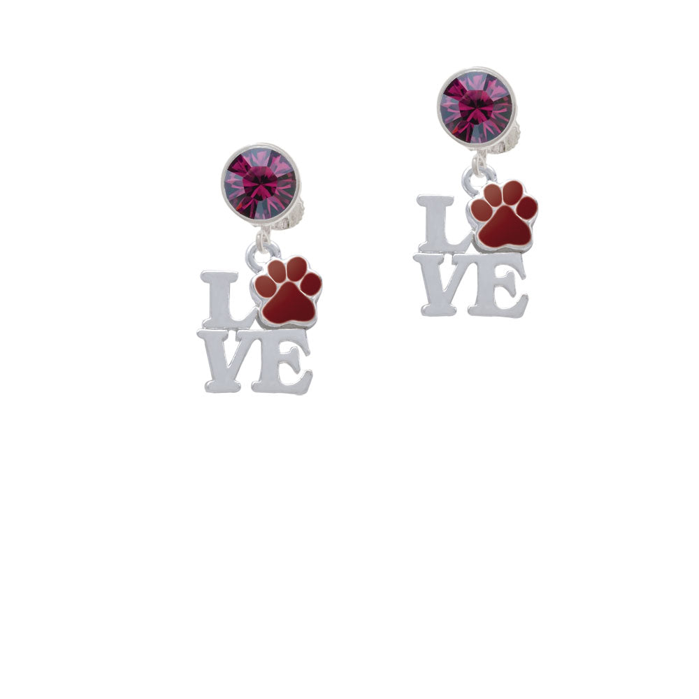 Love with Maroon Paw Crystal Clip On Earrings Image 8