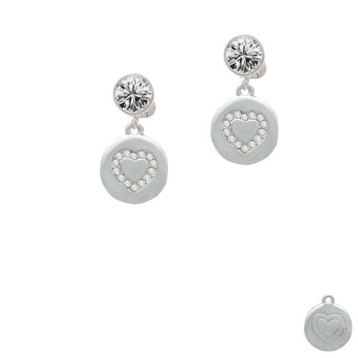 Disc with Crystal Heart Crystal Clip On Earrings Image 2