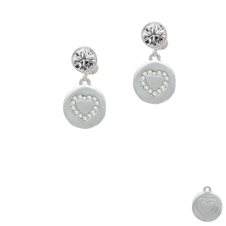 Disc with Crystal Heart Crystal Clip On Earrings Image 1