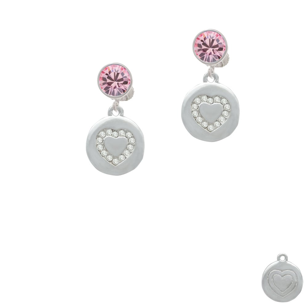 Disc with Crystal Heart Crystal Clip On Earrings Image 4