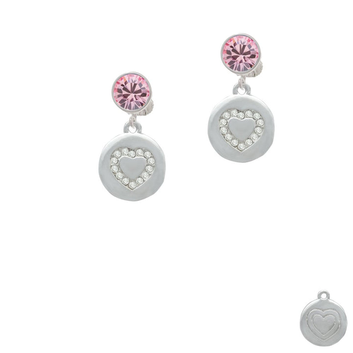 Disc with Crystal Heart Crystal Clip On Earrings Image 1