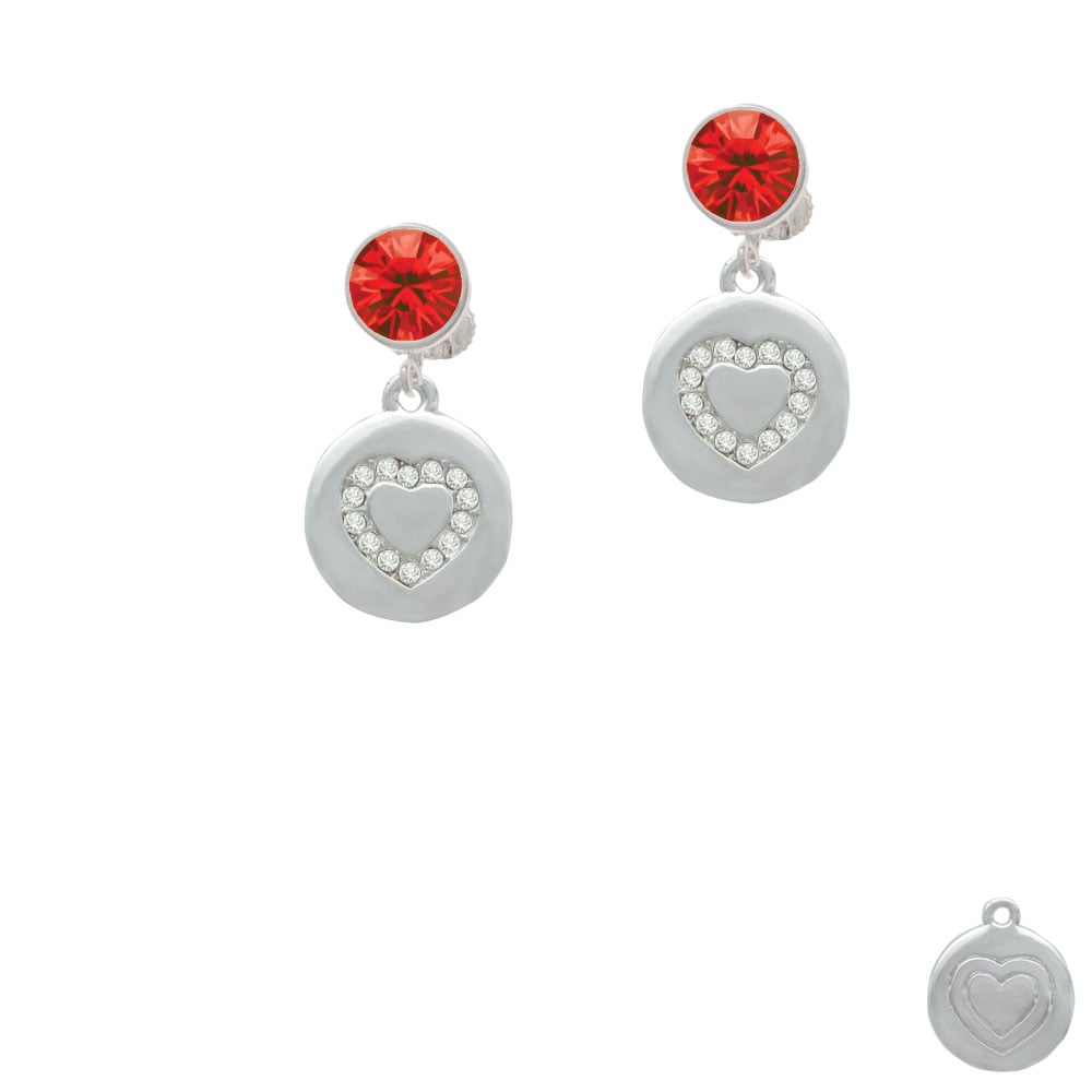 Disc with Crystal Heart Crystal Clip On Earrings Image 1