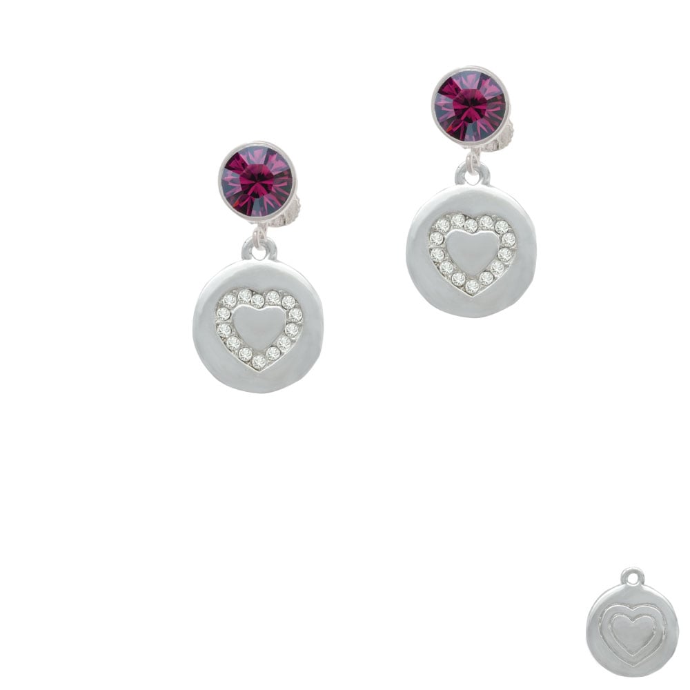 Disc with Crystal Heart Crystal Clip On Earrings Image 8