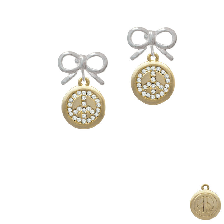 Gold Tone Disc with Crystal Peace Sign Crystal Clip On Earrings Image 9