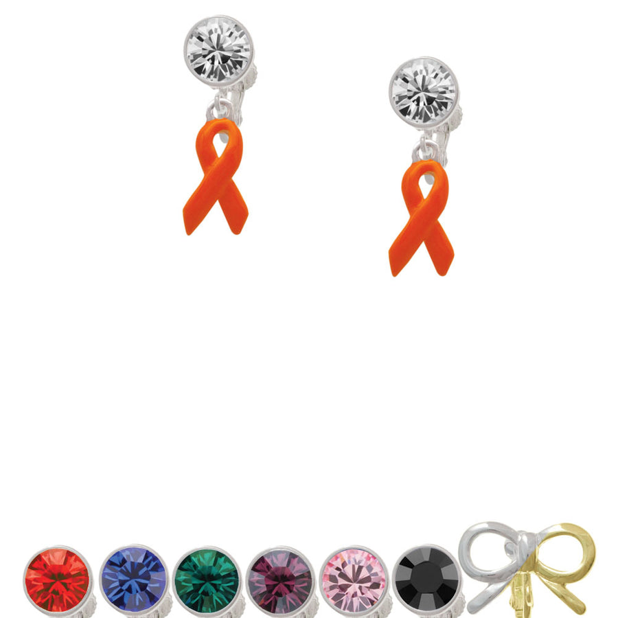 Orange Ribbon Crystal Clip On Earrings Image 1