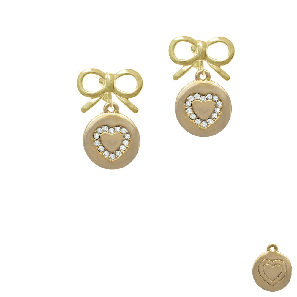 Gold Tone Disc with Crystal Heart Crystal Clip On Earrings Image 10