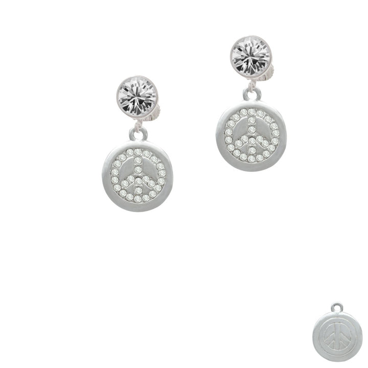 Disc with Crystal Peace Sign Crystal Clip On Earrings Image 2