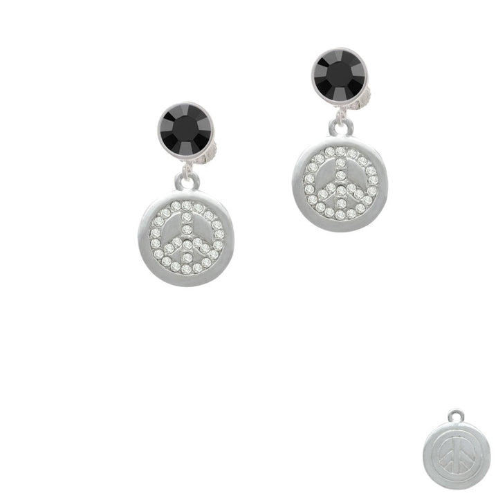 Disc with Crystal Peace Sign Crystal Clip On Earrings Image 1