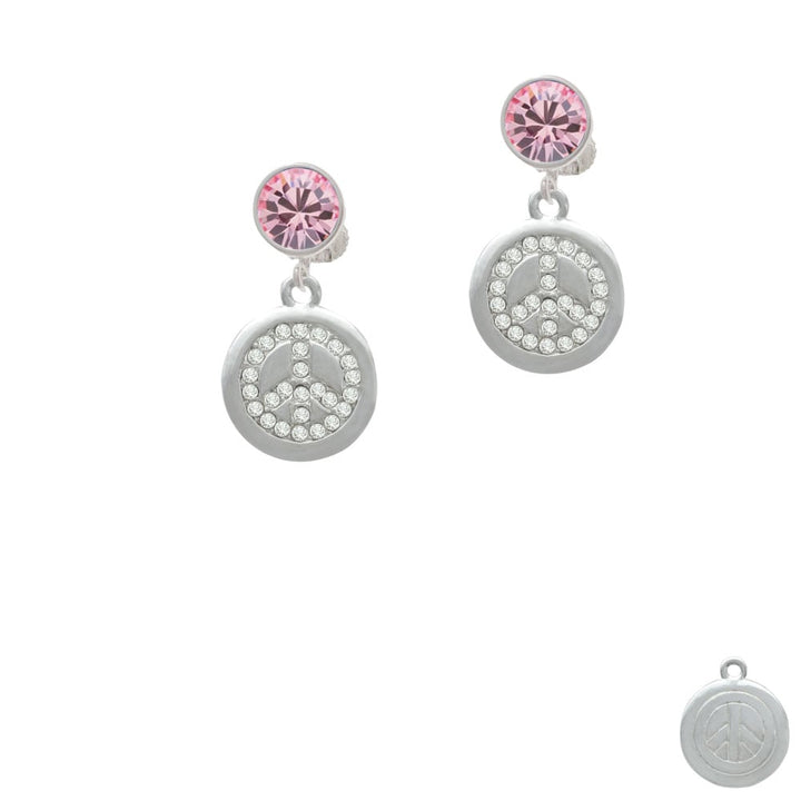 Disc with Crystal Peace Sign Crystal Clip On Earrings Image 1