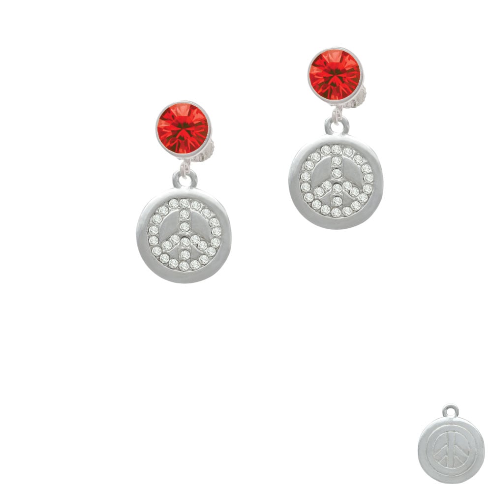 Disc with Crystal Peace Sign Crystal Clip On Earrings Image 1