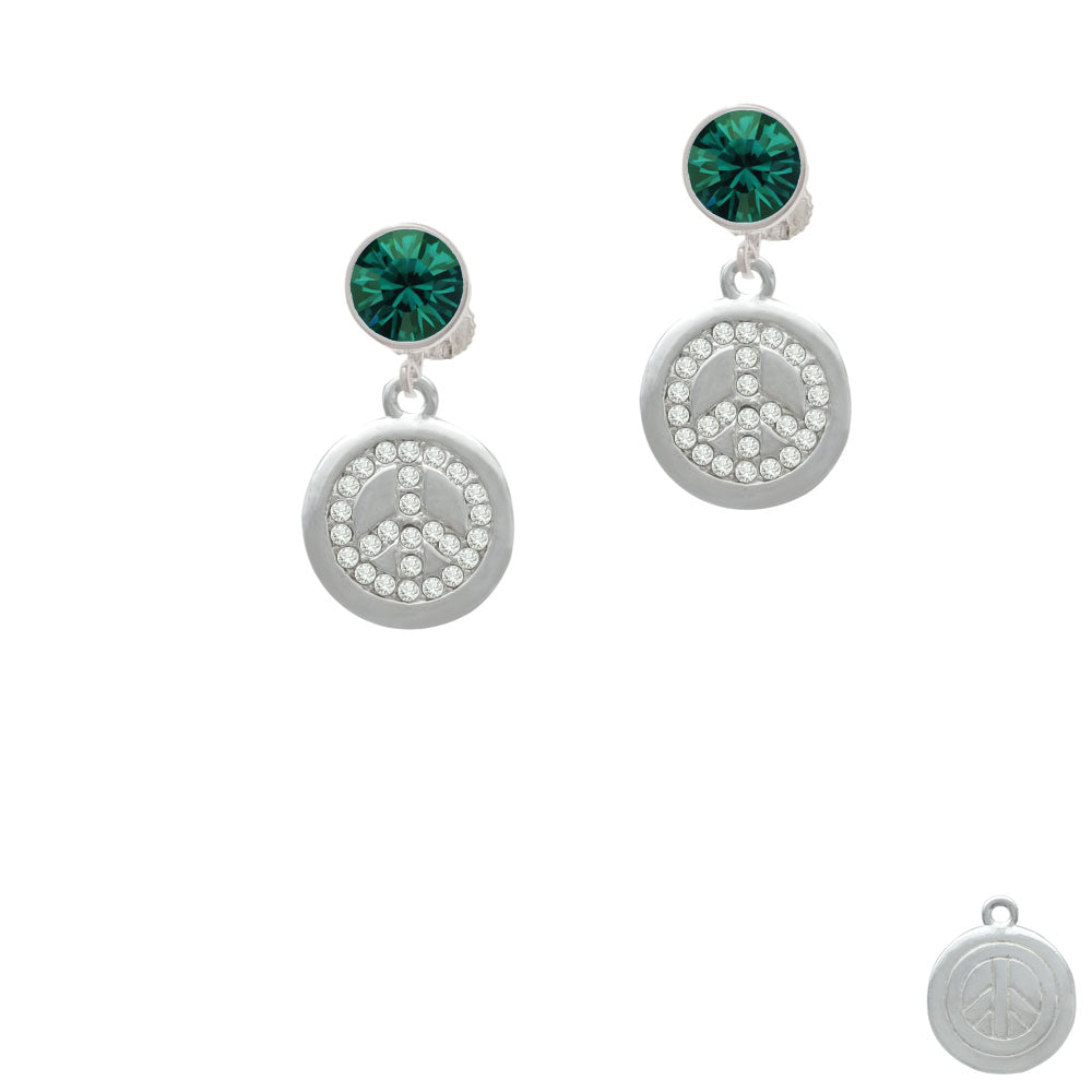 Disc with Crystal Peace Sign Crystal Clip On Earrings Image 6