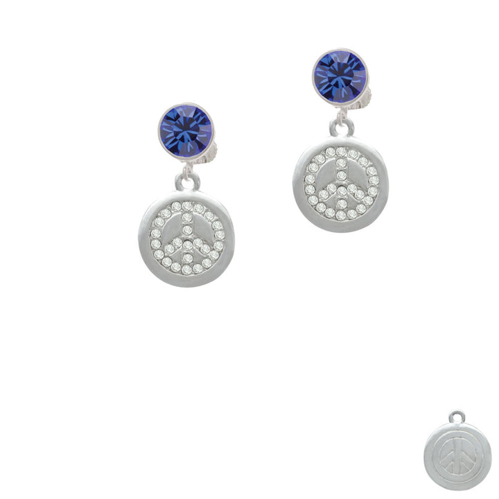 Disc with Crystal Peace Sign Crystal Clip On Earrings Image 7