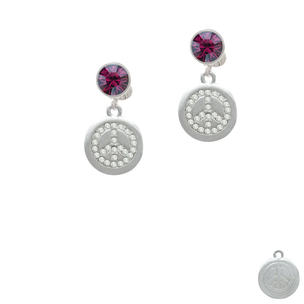 Disc with Crystal Peace Sign Crystal Clip On Earrings Image 8