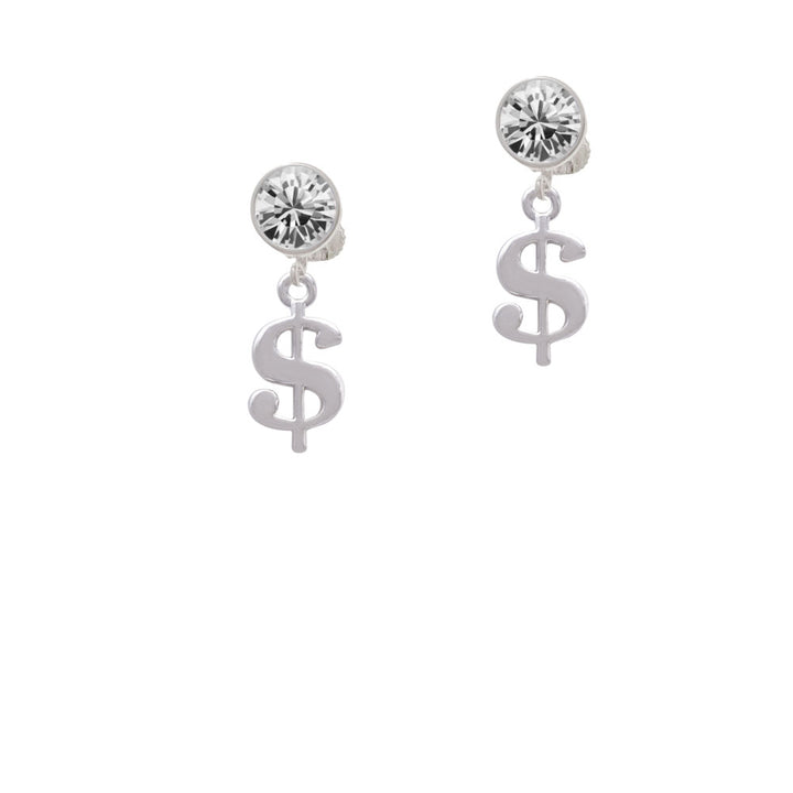 Rounded Dollar Sign Crystal Clip On Earrings Image 2