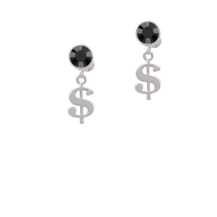 Rounded Dollar Sign Crystal Clip On Earrings Image 3