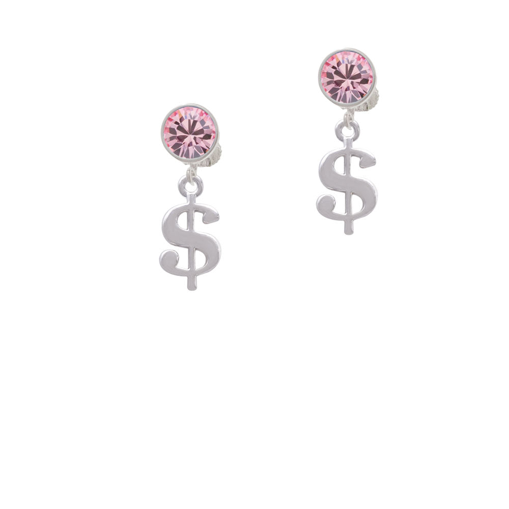 Rounded Dollar Sign Crystal Clip On Earrings Image 4