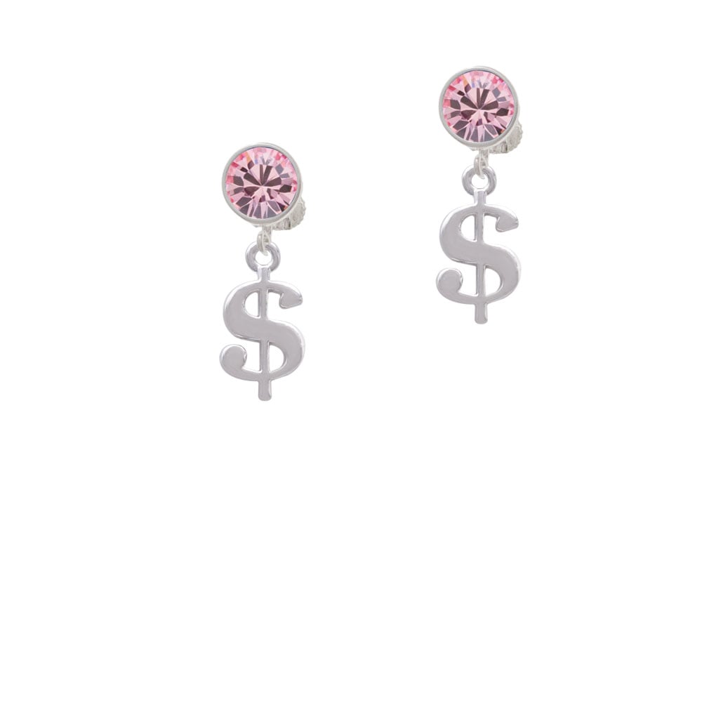 Rounded Dollar Sign Crystal Clip On Earrings Image 1