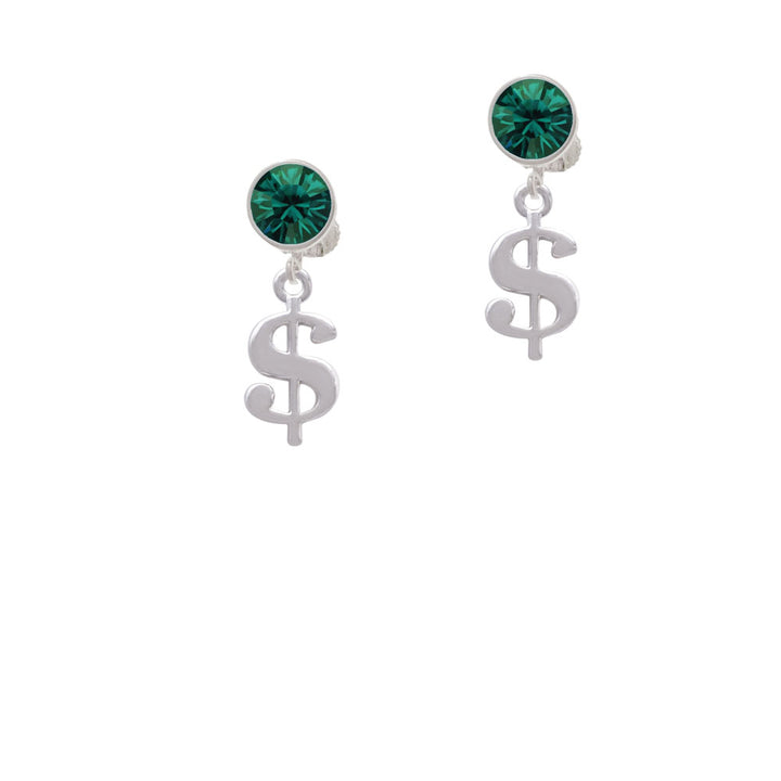 Rounded Dollar Sign Crystal Clip On Earrings Image 6