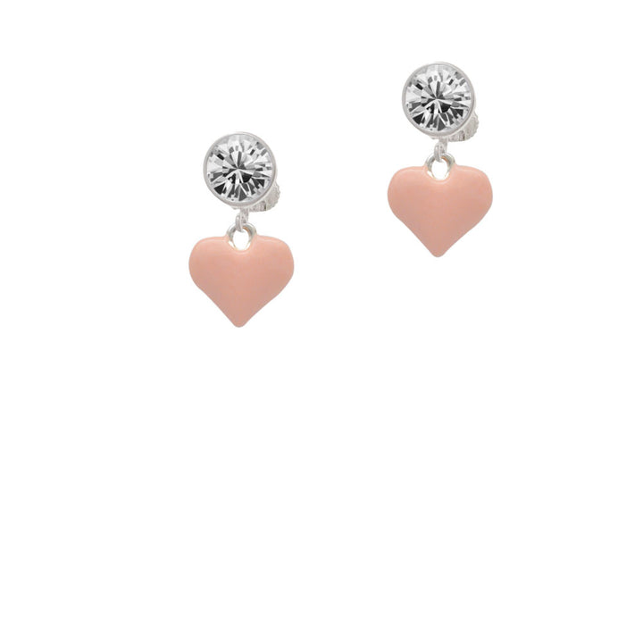 3-D Pink Puffy Heart Crystal Clip On Earrings Image 2