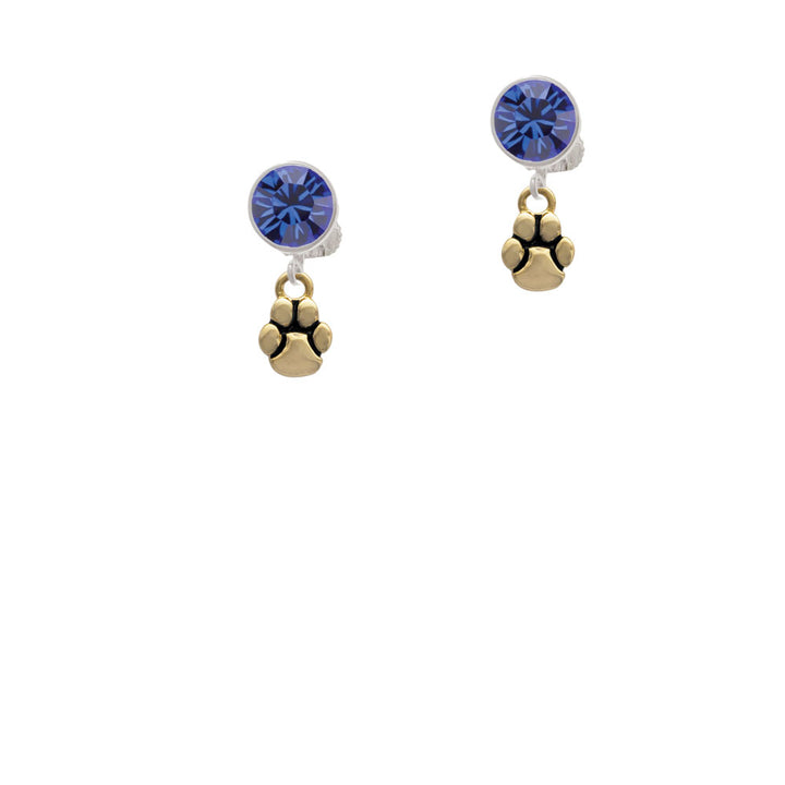 Mini Rounded Gold Tone Paw Crystal Clip On Earrings Image 7