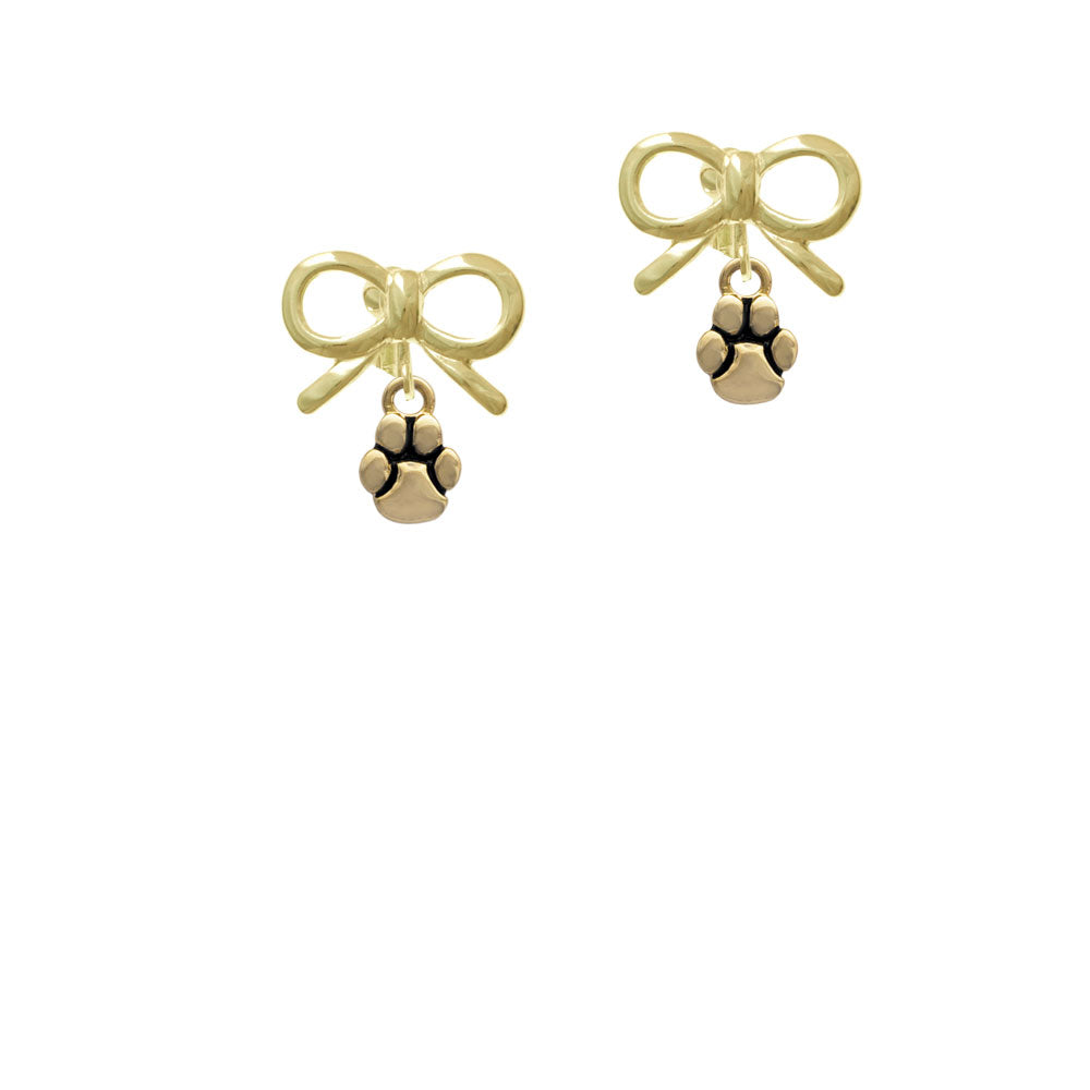 Mini Rounded Gold Tone Paw Crystal Clip On Earrings Image 10