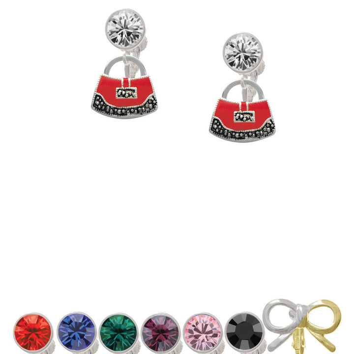 Red Purse Crystal Clip On Earrings Image 1