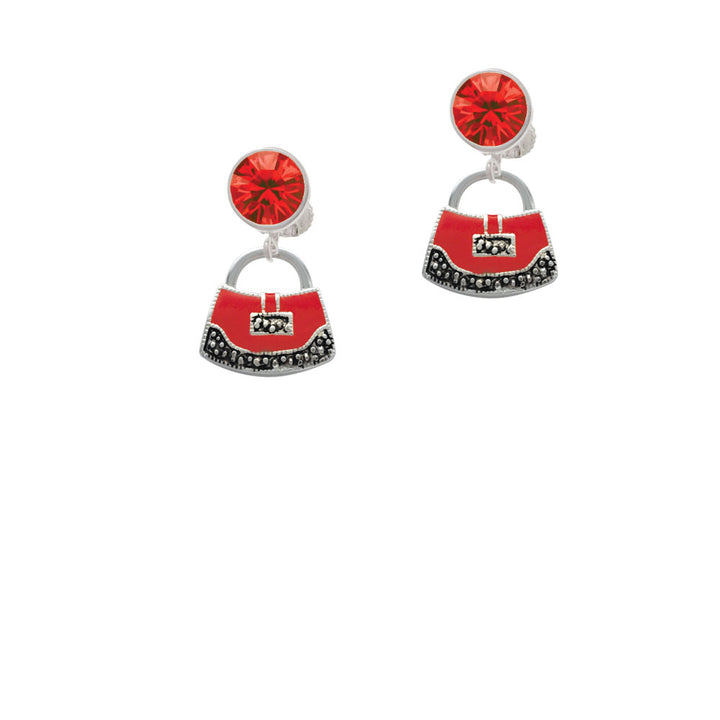 Red Purse Crystal Clip On Earrings Image 4