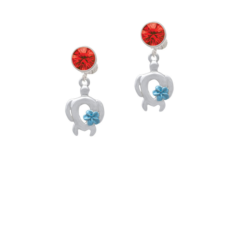 Open Sea Turtle with Blue Plumeria Crystal Clip On Earrings Image 4