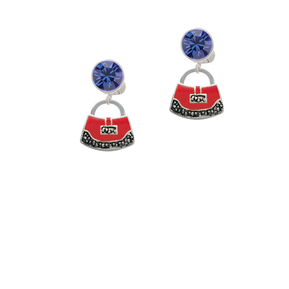 Red Purse Crystal Clip On Earrings Image 7