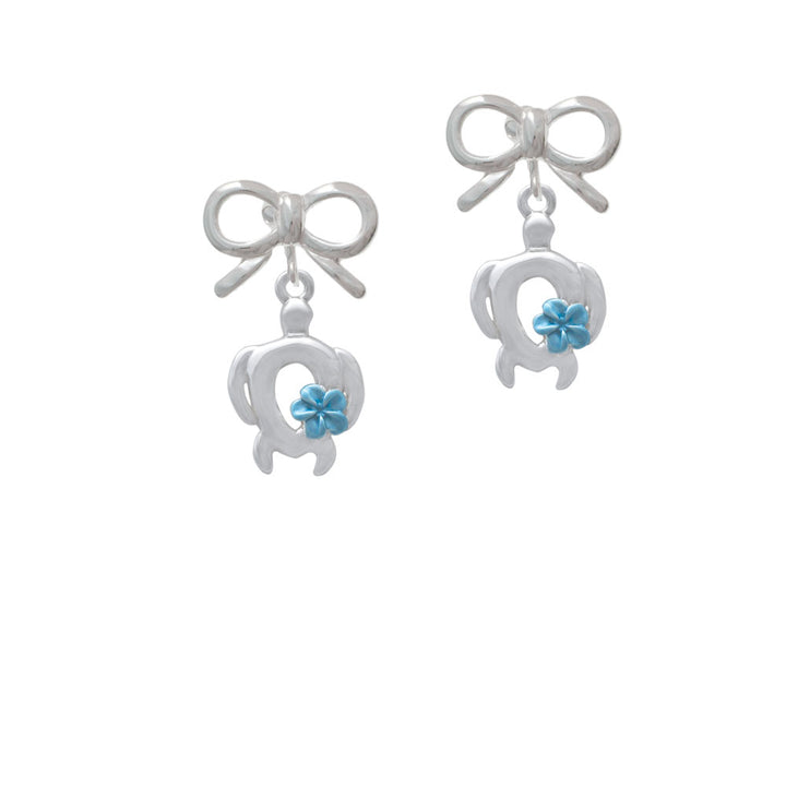 Open Sea Turtle with Blue Plumeria Crystal Clip On Earrings Image 9