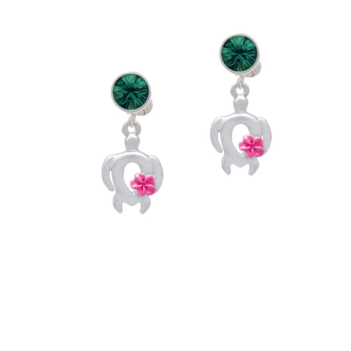 Open Sea Turtle with Hot Pink Plumeria Crystal Clip On Earrings Image 6