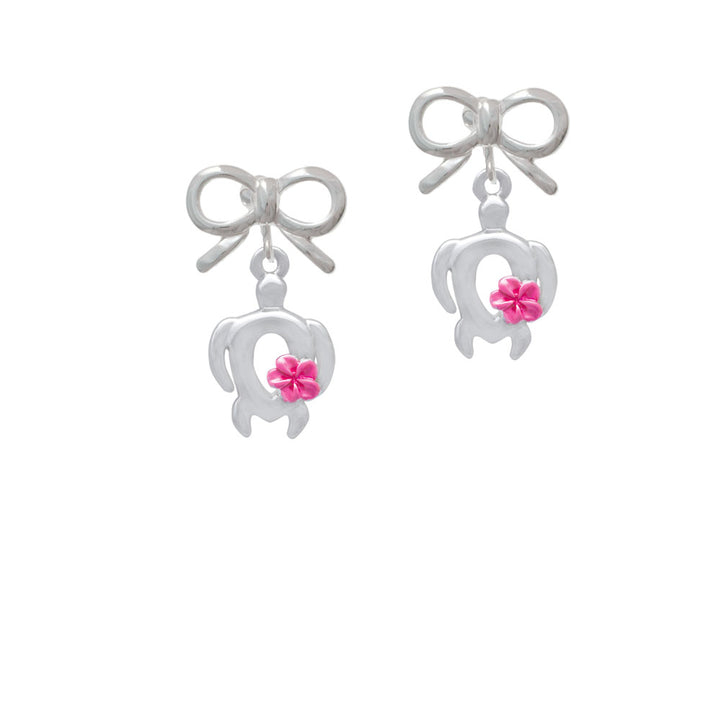 Open Sea Turtle with Hot Pink Plumeria Crystal Clip On Earrings Image 9