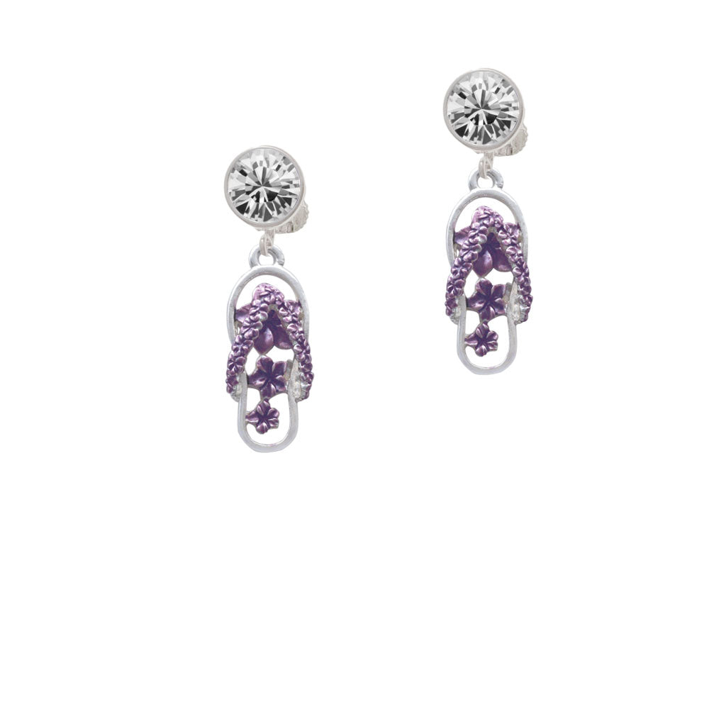 Purple Open Plumeria Flower Flip Flop Crystal Clip On Earrings Image 2