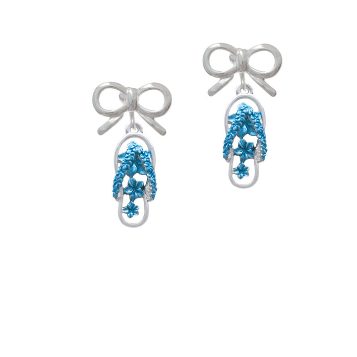 Blue Open Plumeria Flower Flip Flop Crystal Clip On Earrings Image 9