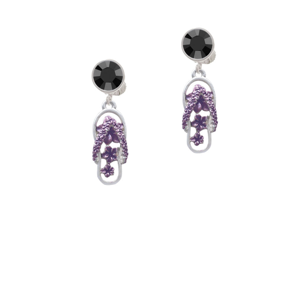 Purple Open Plumeria Flower Flip Flop Crystal Clip On Earrings Image 3