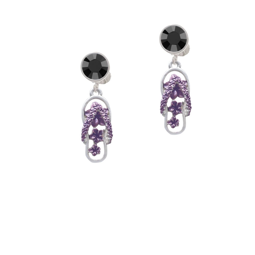 Purple Open Plumeria Flower Flip Flop Crystal Clip On Earrings Image 1