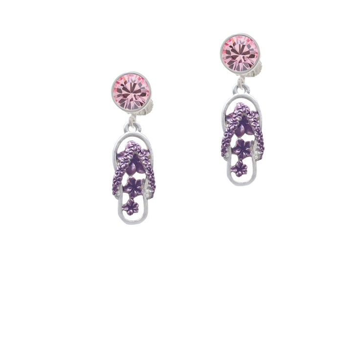 Purple Open Plumeria Flower Flip Flop Crystal Clip On Earrings Image 4