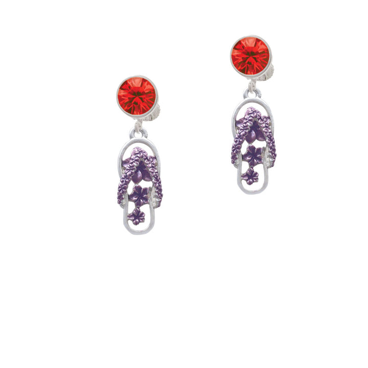 Purple Open Plumeria Flower Flip Flop Crystal Clip On Earrings Image 4