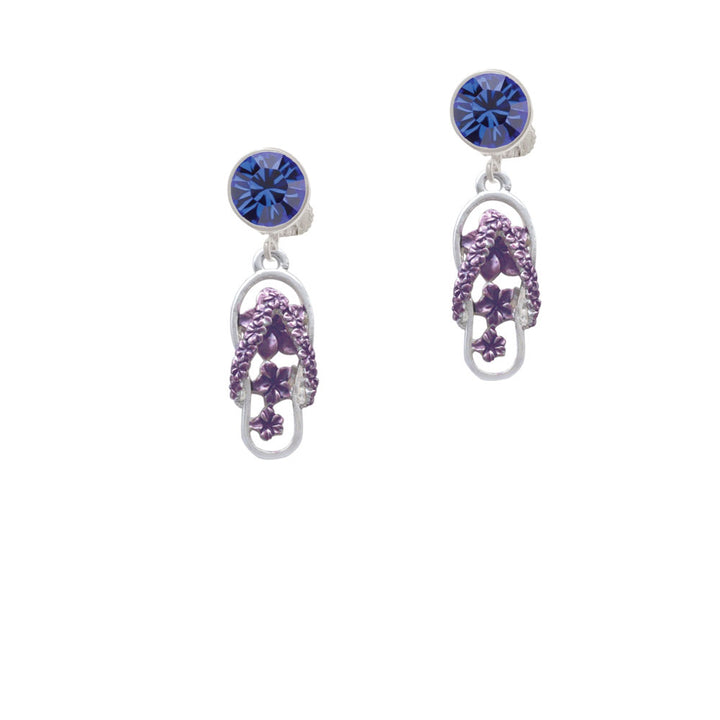 Purple Open Plumeria Flower Flip Flop Crystal Clip On Earrings Image 7