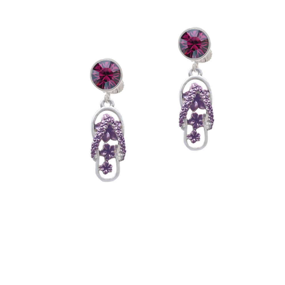 Purple Open Plumeria Flower Flip Flop Crystal Clip On Earrings Image 8