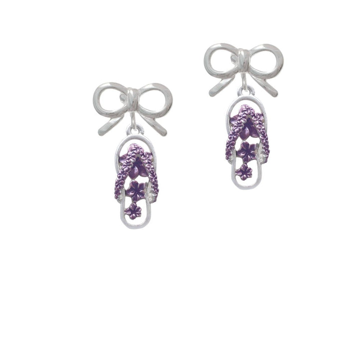 Purple Open Plumeria Flower Flip Flop Crystal Clip On Earrings Image 9