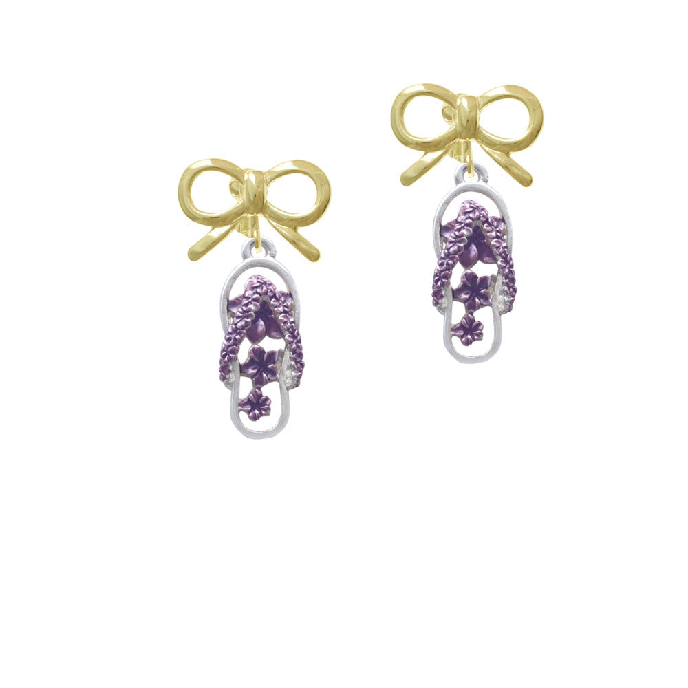 Purple Open Plumeria Flower Flip Flop Crystal Clip On Earrings Image 10